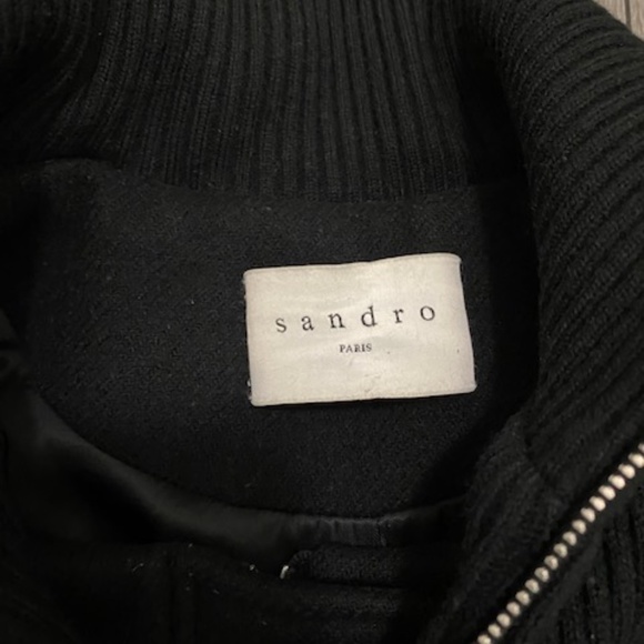 Sandro Kolia Ribbed Overlay Wool Blend Coat Size 6 - Picture 3 of 16